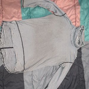 Black& white loose neck long sleeve shirt.